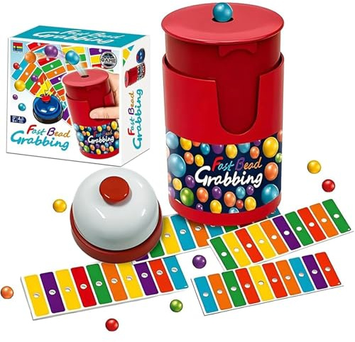 XLDZR Gioco di cattura rapida delle perline, 90 perline e 6 carte codice, 1 campanello e barattolo di perline, set di gioco del bingo con abbinamento di colori