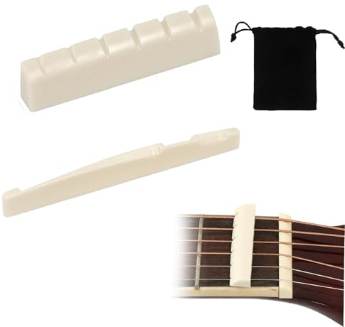 Set di ricambi per chitarra acustica, con capotasto e ponticello in ABS, e piroli con intarsio in abalone, Ricambi in ABS per chitarra classica e acustica a 6 corde, Parti di dado e sella per chitarra