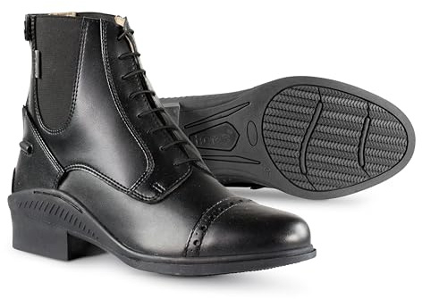 HORZE Kilkenny Women’s Paddock Boots | Synthetic Leather Horse Riding Boots with Elastic Panels, Fixed Laces, and Back Zippers - Black - 10