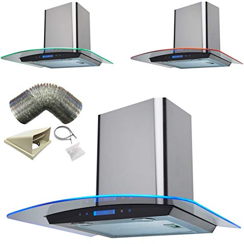 SIA 60cm Stainless Steel Touch Control LED Curved Glass Cooker Hood + 3m Ducting