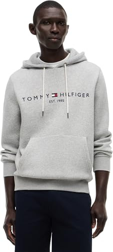 Tommy Hilfiger Hoodie Hombre Core Tommy Logo con Capucha, Gris (Cloud Heather), L
