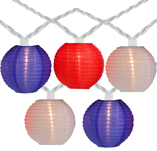 Patriotic Paper Lantern Patio String Lights - 7.5ft - White Wire - 10ct