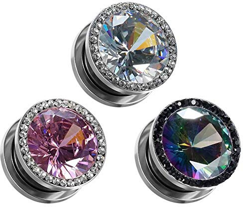 COOEAR Gauges For Ears Plugs and Tunnels Piercing Earrings Crystal With Zircon Style Expander Stretchers Size 2g(6mm) to 5/8(16mm)