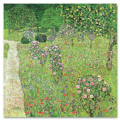 Giallobus - Cuadro - Gustav Klimt - Huerto con rosas - Vidrio acrílico - 50x50 - Listo para colgar - Cuadros modernos para el hogar