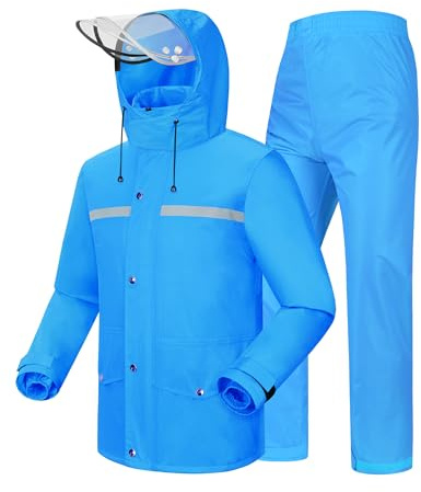 iCreek Rain Suit Waterproof Jacket and Trouser Suit Raincoat for Men and Women Outdoor All-Sport Breathable Anti-storm (L-USA, blue)