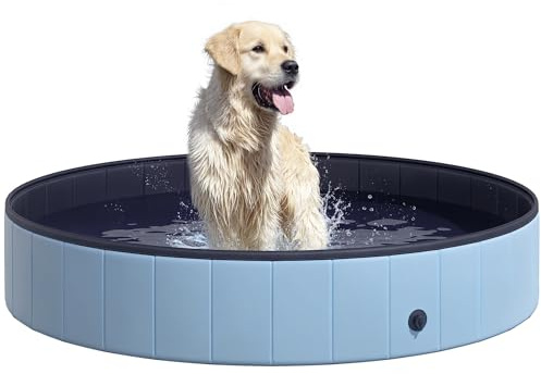 PawHut Piscine pour Chien Bassin PVC Pliable Anti-Glissant Facile à Nettoyer diamètre 160 cm Hauteur 30 cm Bleu