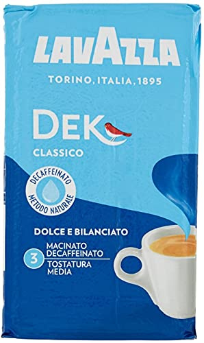 Lavazza Dek Classico - Caffè Decaffeinato Macinato per Macchina Espresso e Moka - Arabica e Robusta - Gusto Morbido ed Equilibrato - Note di Frutta Secca - Intensità 3 - Tostatura Intenso - 250 g