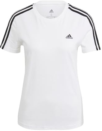 adidas Women's Essentials Slim 3-Stripes Tee, White / Black, S