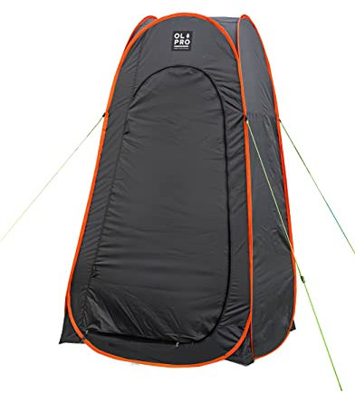 OLPRO Extra Large Pop Up Toilet/Utility Tent - 1.6m x 1.6m showerproof tent packs down in circular storage bag, pitches in 2 minutes with sewn in groundsheet, 2m tall.
