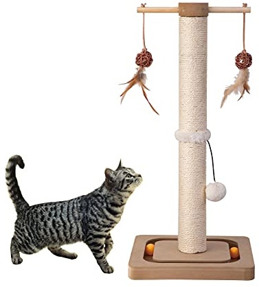 PEEKAB Cat Scratching Post Sisal Scratch Posts for Indoor Kittens and Cats,with Interactive Tracking Toys Suitable for Vertical Scratcher of Small and Medium-Sized Cats 25 Inches Beige