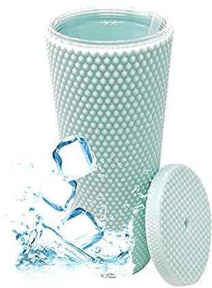 Nadia's Little Treasures Studded Tumbler Straw Lid - Plastic Double Walled Cold Cup for iced Coffee, Water, Slush or Smoothies, Your Home Cinema Cup (Matte Mint 24OZ/ 700ml)