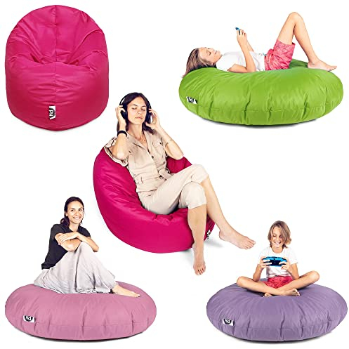 PATCH HOME Sitzsack 2 in 1 Sitzkissen Bodenkissen für Erwachsene & Kinder - Gaming mit Füllung Kissen Sessel BeanBag (Ø 125cm, Purple)
