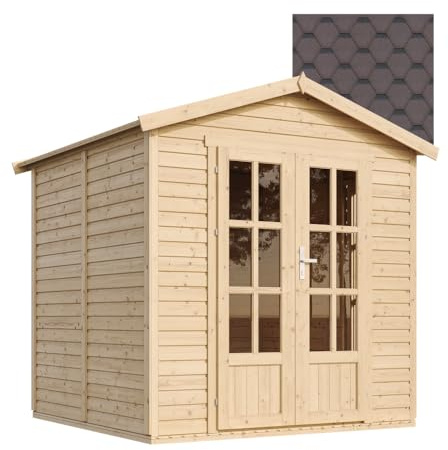 Casetta da giardino in legno moderna, bituminose marrone, 233x222x233 cm, casetta da home office con serratura