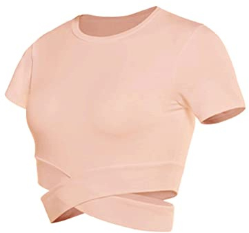 nicticsi Femmes Sports Top Sexy T-Shirt Respirant Activewear Crop Top Fitness sans Soudure Manches Longues Haut De La Page Formation Yoga Gymnase Courir Trou du Pouce Chemise C Rose M