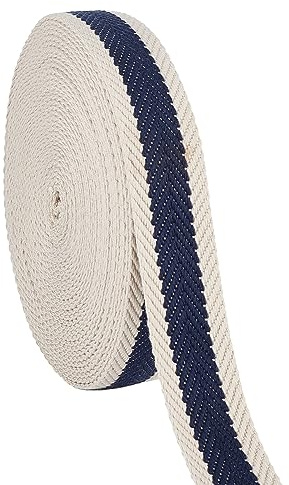 BENECREAT Cinta A Rayas de Poliéster de 9.14 m, Ribete de Cinta de Tela Azul Medianoche de 32 mm de Ancho, Correas Planas de Algodón Y Poliéster para Asas de Bolsos, Cinturones, de Coser