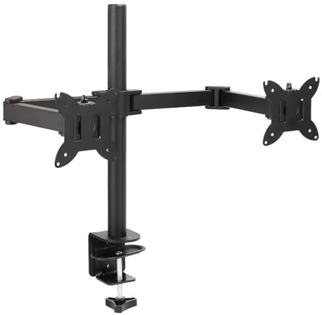 Amazon Basics Adjustable Dual Computer Monitor Arm Mount, Holds Monitors up to 32 Inches (81.3 cm), Black