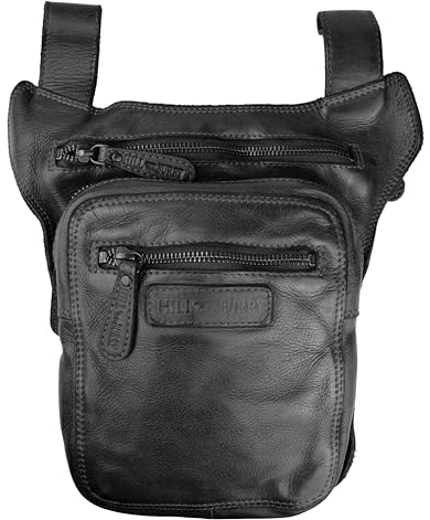 HILL BURRY • Beintasche aus Leder Gürteltasche Hip Bag Hüfttasche Biker HB6219 (Schwarz aus Waschleder)
