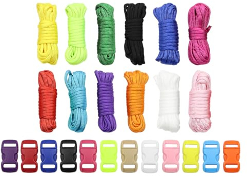 Tiardey Paracord Set,Craft Set, Paracord Rope Multifunction Includes Rope Buckle and Sewing Needles, for Outdoor Sports, Making DIY Bracelet (12 Colours Set)
