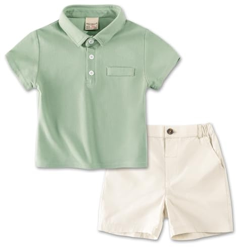Volunboy Babypojkkläduppsättningar, kortärmad polotröja med shorts 2 delar sommarklädsel för 1–6 år, Färg: grön, 4-5 ans