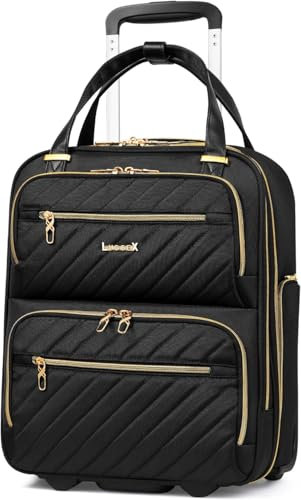 LUGGEX Handgepäck Koffer mit Rollen - 40x34x19cm Cabin Trolley mit Laptopfach - Weichschale Koffer Leicht Underseater für Frauen Männer Business, Kurztrip (Schwarz)