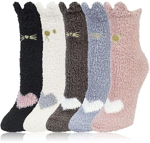 AHEJIOO Lot de 6 chaussettes douillettes pour femme 39-42 - Chaussettes d'hiver moelleuses - Chaussettes thermiques épaisses et confortables - Chaussettes d'intérieur - Multicolore, 1, M