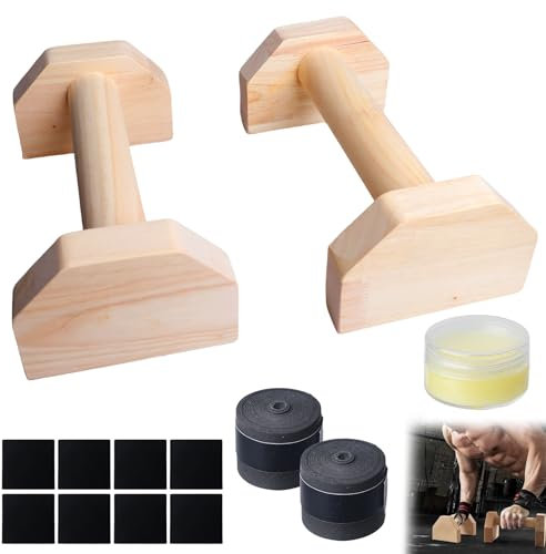 WIYETY Liegestützgriffe: 2 Stück Kiefernholz Parallettes, Rutschfeste Liegestützgriffe, Push-Up Bars, Yoga, für Indoor & Outdoor (25 cm, Naturfarbe)