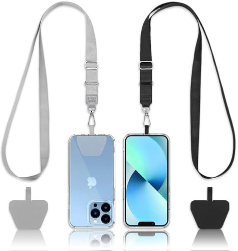 Peysaitr 2 correas ajustables para la muñeca + 2 parches duraderos, correa de mano de paracord suave, con la mayoría de smartphones, negro y gris, Talla única