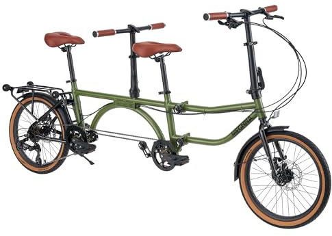 GRELiving Folding Tandem Bike for Adults,20 Folding Bike Dual Drive Tandem Bicycle,Foldable with Rolling Stand for Easy Transport (Green)
