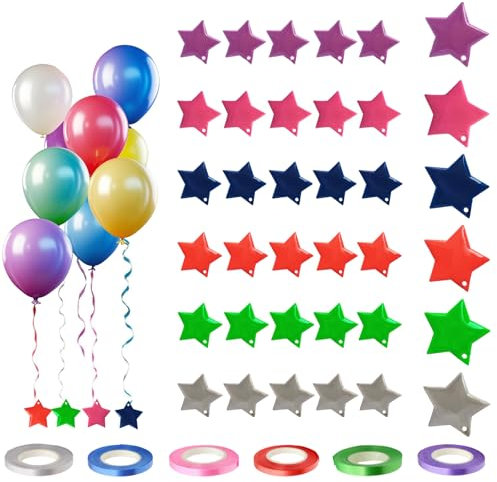 Balloon Weights and Ribbon 30 Pcs, 6balloon ribbons For Birthdays,Weddings And Celebrations(Star)