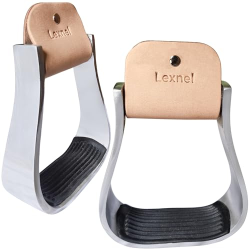 LEXNEL Aluminum Overshoe Western Stirrups - Wide Foot Opening & Rubber Anti-Slip Tread Horse Riding Stirrups for Saddle & Equestrian Tack