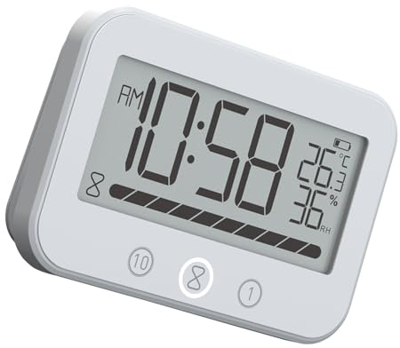 Práctico reloj de baño con temporizador integrado de cuenta regresiva, reloj de ducha, temperatura superimpermeable