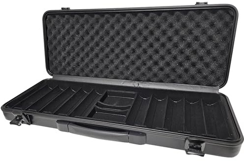 Playzaic 43mm Oversize Poker Chip Case (500-count) Heavy Duty Black Briefcase Storage for XL Chips - Molded Tray, Foam-Lined Lid, Locking Clasps, Dice/Card Storage, and Carry Handle