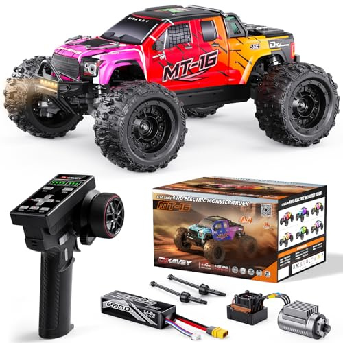 Camion TéLéCommandé 4x4 Brushless 1/16, Vitesse Maximale 80 Km/H, Tout-Terrain, Avec Batterie 3s,éTanche Et Haute Vitesse,IdéAl Pour Les Adultes Et Les Aventures Sur Neige Ou Sable - Rouge DéGradé