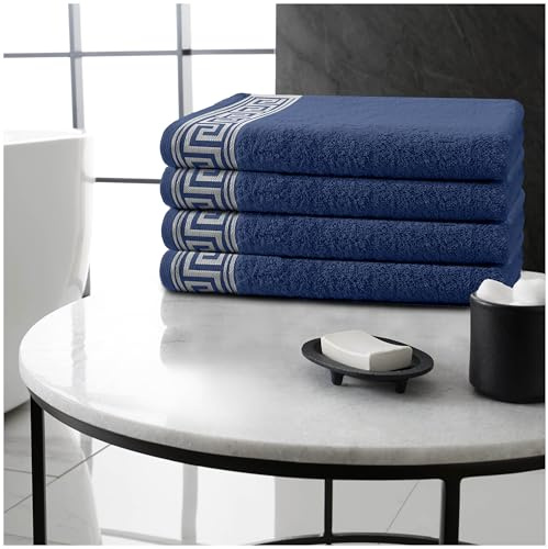 GC GAVENO CAVAILIA Greek Key Bath Towels - Navy - 66 x 115 CM - 4 Pack