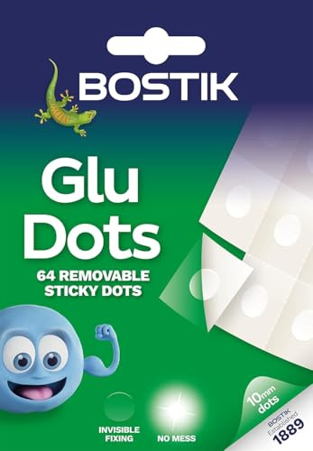 Bostik Glu Dots 64 Sticky Dots Easy to Use Removable Double Sided Adhesive for Instant Fixing and Crafts Invisible Fixing No Mess Clear