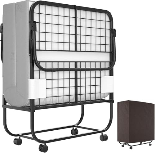 iSunirm Cama Plegable con Colchón,190 x 96 x 42 cm,Cama Plegable con Colchón de Espuma Viscoelástica,Cama de Invitados,Cama Individual Plegable con Marco Superfuerte para