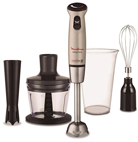 Moulinex DD866A10 Batidora de inmersión, con picadora, emulsionador, Accesorio Salsas, función Turbo, 750 W, 20 Velocidades, Champagne