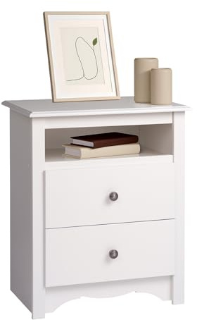 Prepac Sonoma 2 Drawer Nightstand: Elegant Bedroom Furniture, Bedside Table with Open Shelf, 23.25W x 16D x 28H, White