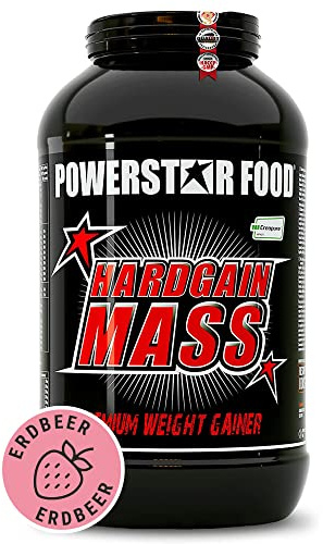 Powerstar HARDGAIN MASS 3600g | WEIGHT GAINER mit Kreatin & ohne Zucker-Zusatz | Masse, Kraft & schneller Muskelaufbau | Deutsche Herstellung | Mass Gainer Shake zum Zunehmen | Strawberry