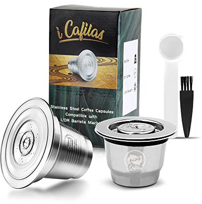 i Cafilas Cápsulas Recargable Reutilizables Acero Inoxidable Compatible con Philips L’OR , capsula recargable para nespresso，cafeteras y Cepillo,con Cuchara de café, Cepillo