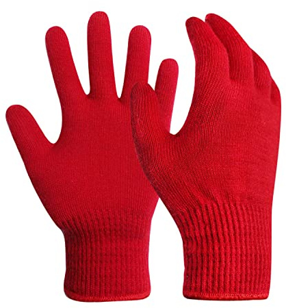 Evridwear Unisex Men Women Merino Wool String Knit Liner Gloves Provide Warmth Cool and Cold Seasons Skiing, Snowboarding, Cycling, Running, Climbing (Red S)