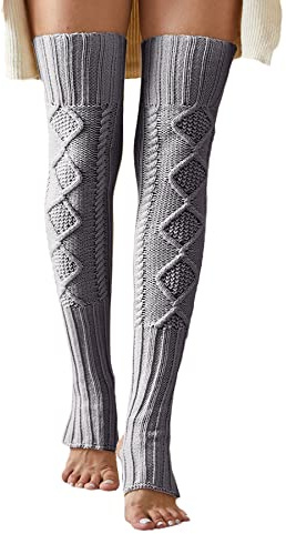 Leoparts Women's Extra Long Stirrup Leg Warmers Winter Knitted Over Knee Thigh High Footless Socks