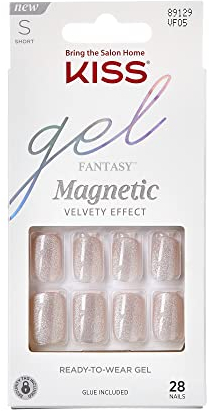 KISS Gel Fantasy Magnetic Dignity Nude Chrom metallic kurze Square Form - 28 Press On Kunst-Nägel in Salonqualität zum Aufkleben DIY, 2g Nagelkleber, 1 Maniküre-Stäbchen, 1 Mini-Feile