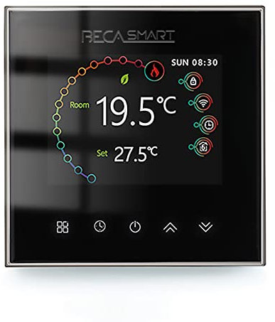 Becasmart Serie 2002 Termostato WiFi per Caldaia a Gas/Acqua, Cronotermostato Smart Wifi, Termostato da Parete Programmabile per Controllo Vocale di Alexa e Google Home(Nero, BHT-2002GC)
