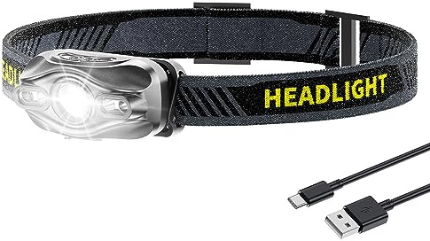 Smiling Shark Pannlampa, bärbar mini kraftfull LED-pannband med 5 typer av vitt och rött ljus vattentät för vuxna och barn cykling jogging, LED-headlamp-påfyllnings-mini