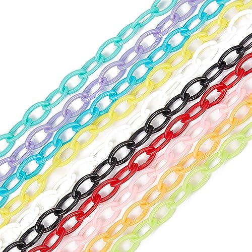 SUNNYCLUE 40Pcs Catena di Gioielli Colorati Catene di Plastica Collegamenti ABS Acrilico Cavo Curb Catena Giocattoli per Uccelli Nero Bianco Giallo Rosa Catene A Maglie per Creazione di Gioielli Caten