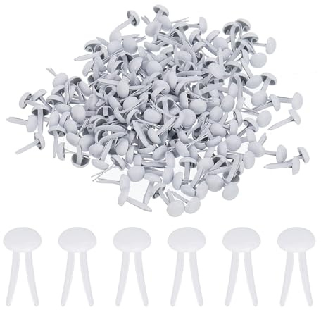 PATIKIL 500 Piezas Pasadores de Latón de Papel Pasadores Divididos Mini Brads Redondos de Cabeza Plateada para Manualidades Scrapbooking Blanco 4.5 x 8 mm