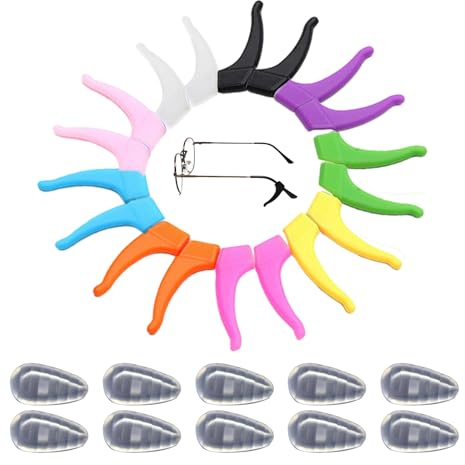 Lot de 10 paires de coussinets d'oreille en silicone antidérapants pour lunettes de soleil - Crochets d'oreilles confortables - Accessoires pour lunettes de soleil