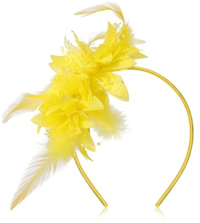MWOOT Fjäderpannband, huvudbonad med konstgjord blomma, fjädrad, gul rytande 20-tal fascinatorer för kvinnor, huvudbonad för 1920-tals fjäder, hårtillbehör för cocktail karneval, bal, maskerad teparty