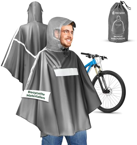 freemind Poncho de lluvia para bicicleta de materiales reciclados para hombre y mujer, impermeable, resistente al viento, transpirable, unisex, con reflector, color gris, gris, S